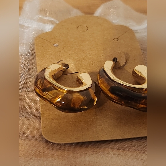 Gold and Brown (Wood?) "Hoop" Earrings - Picture 4 of 4